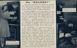 The Mailomat is a coin-operated U.S. mailbox for people who letters to mail -- and no stamps. Postal Postcard Postcard Postcard