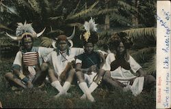 Rickshaw Boys in Feathered and Horned Headdress Postcard