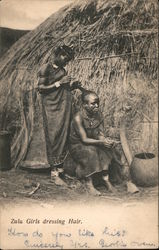 Zulu girls dressing hair South Africa Postcard Postcard Postcard