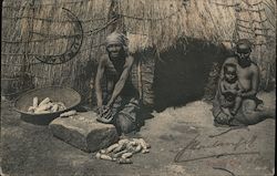 Grinding Corn - Elderly Woman, Woman with Baby, Straw Hut South Africa Postcard Postcard Postcard