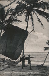 Fishermen on the Seashore Postcard