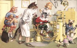 Dressed Cats at the Dentist Dressed Animals Postcard Postcard Postcard