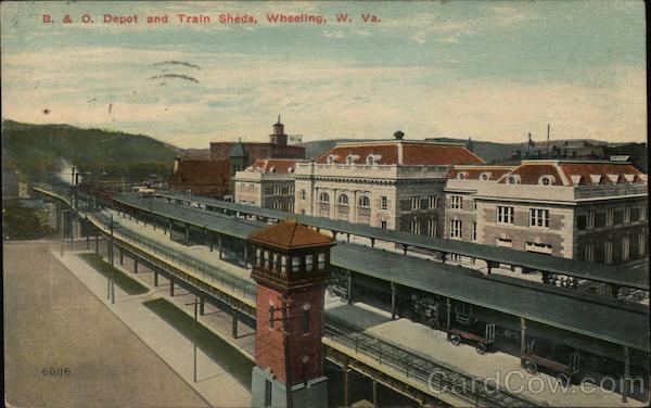 B & O Depot And Train Sheds Wheeling, WV Postcard