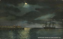 Moonlight Scene at Long Beach California Postcard Postcard Postcard