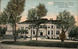 McClelland Public Library and Columbus Monument Postcard