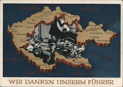 Wir Danken Unserm Fuhrer, Map of Germany in WWII Postcard