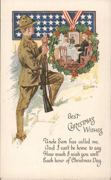 Best Christmas Wishes - Soldier and wreath pictured, poem below. Postcard