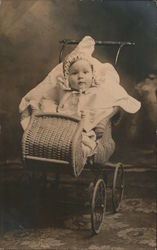 Classic Photo of Baby in Turn-of-the-Century Wicker Stroller Postcard