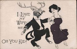 A Woman Dances with a Anthropomorphic Deer Elks Club Postcard Postcard Postcard