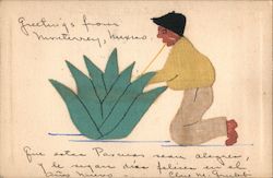 Indigenous Mexican farmer with agave plant Mexico Hand Drawn Postcard Postcard Postcard