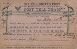 Post Tell-Gram Via The United Post Good Service to all the World Postcard