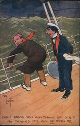 Seasick Passenger Leans Over the Rail - Pleasure of Life Afloat Postcard