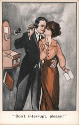 Man Holds Woman While on the Phone, "Don't Interrupt, Please!" Postcard