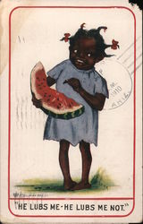 "He Lubs Me-He Lubs Me Not" - Little girl eating watermelon Postcard