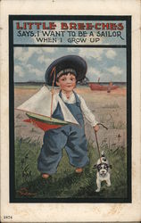 Little Breeches Says, I want to be a sailor when I grow up- A little boy holding a toy boat Wall Postcard Postcard Postcard