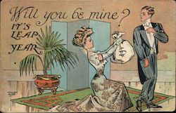 Girl Offering Man Money for Romance Couples Postcard Postcard Postcard