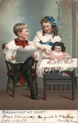 BREAKFAST AT EIGHT - CHILDREN HAVING TEA PARTY Postcard Postcard Postcard