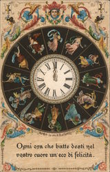 Ornate card with clock in center Clocks & Watches Postcard Postcard Postcard