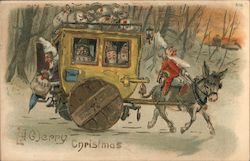 Elves in wagon "Merry Christmas" Postcard Postcard Postcard