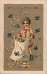 German New Year - Child with Money Children Postcard Postcard Postcard