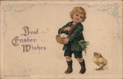 Boy with chick: "Best Easter Wishes" With Chicks John Winsch Postcard Postcard Postcard