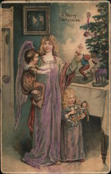 A Merry Christmas Angel Children Toys Tree Angels Postcard Postcard Postcard