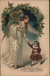 A Merry Christmas - Angel holding hand of small child Angels Postcard Postcard Postcard