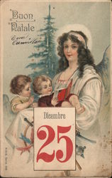 Buon Natale - Dicembre 25. Mother reading to her children by Christmas tree Angels Postcard Postcard Postcard