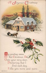 A Joyous Christmas - horse and sleigh in snowy outdoor scene Postcard