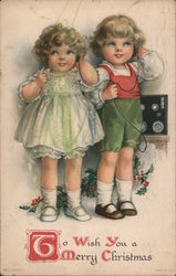 To Wish You A Merry Christmas - Children with Phone Postcard Postcard Postcard