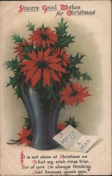 Sincere Good Wishes For Christmas - Vase of Pointsettias with Note Sa Postcard