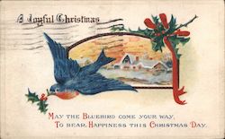 A Joyful Christmas: Bluebird and Holly Postcard Postcard Postcard