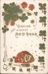 Wishing You a Happy New Year 1907 Mushrooms Postcard