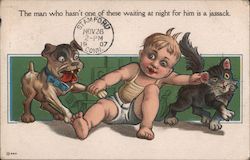 Baby Boy Playing with Dogs Boys Postcard Postcard Postcard