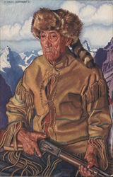 Tom Dawson - Mountain Man dressed in native skins and raccoon hat Glacier National Park Postcard Postcard Postcard