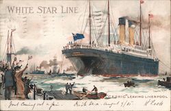 "Cedric" Leaving Liverpool: White Star Line Postcard