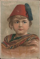 Soapine - Blond Boy in Fez Advertising Postcard Trade Card Trade Card