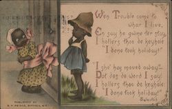 Two Little Girls Looking at Each Other Black Americana Postcard Postcard Postcard