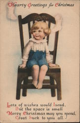 Hearty Greetings for Christmas - smiling child seated on chair Children Postcard Postcard Postcard