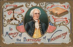 In Memory of the Birthday of Washington - Portrait, Telescope, and Bible Postcard