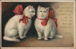 Two White Kitties With Red Bows Postcard