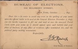 Bureau of Elections Correspondence Card Postcard