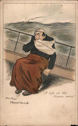 Seasick Man on Steamer With Hankerchief Over Mouth Boats, Ships Postcard Postcard Postcard