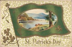 St Patrick's Day - flag and painting - Lakes of Killarney, Ireland. Postcard