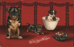 With best Wishes - Dog sits while puppies play around her Dogs Postcard Postcard Postcard