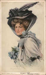 To-Day? Woman Wearing Gray Dress Hat Flowers Philip Boileau Art Postcard Postcard Postcard