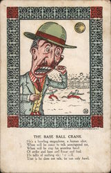 The Base Ball Crank - baseball cartoon, and poem below. Caricatures Postcard Postcard Postcard