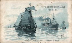 Nord Deutscher Lloyd Bremen - 3 ships on water Postcard