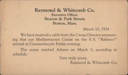 Dispatch from Raymond & Whitcomb Company Postcard