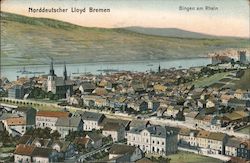 Town on a River, Norddeutscher Lloyd Bremen, Bingen am Rhein Postcard